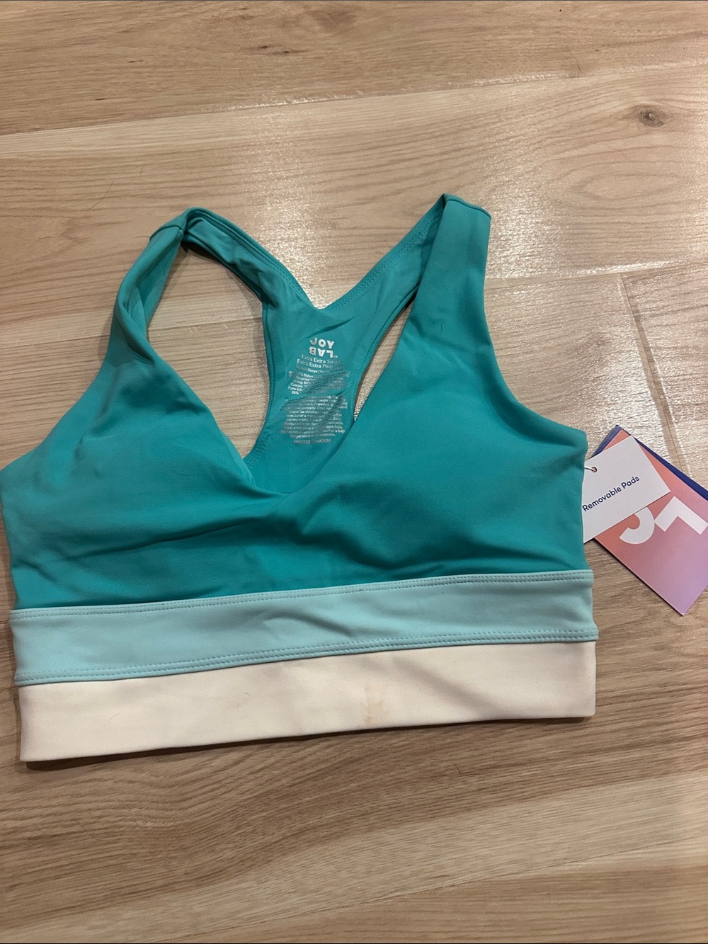 JoyLab Teal, Light Blue & White Colorblock Racerback Sports Bra